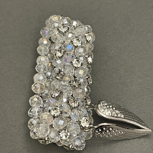 Faceted Beaded Beads Rhinestone Silver-tone Wings Fashion Stretch Bracelet - Picture 3 of 4